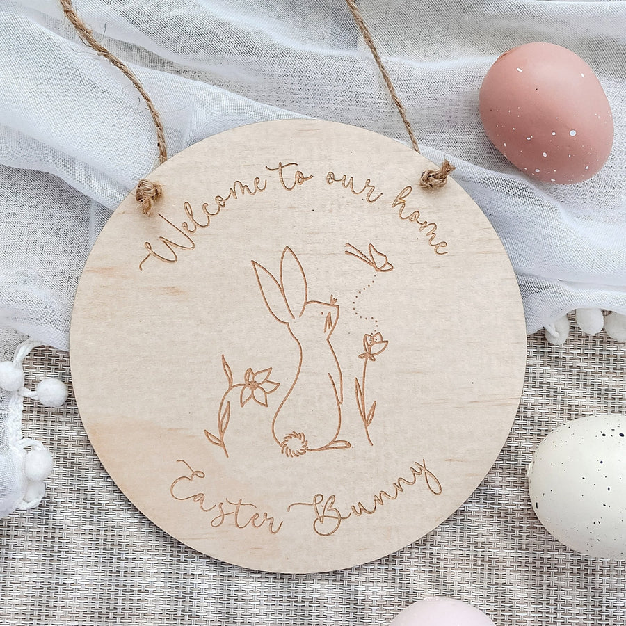 Welcome to our home Easter bunny plaque